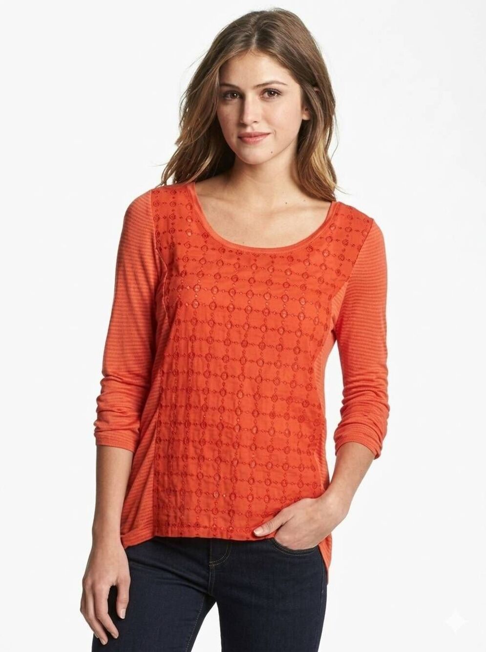 💇‍♀️Lucky Orange Ellis Burnout 3/4 Sleeve Top Size 2X